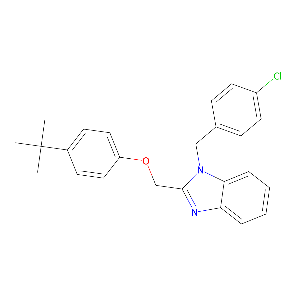 2-((4-(tert-butyl)phenoxy)methyl)-1-(4-chlorobenzyl)-1H-benzo[d]imidazole molecular structure, CAS 615280-78-9