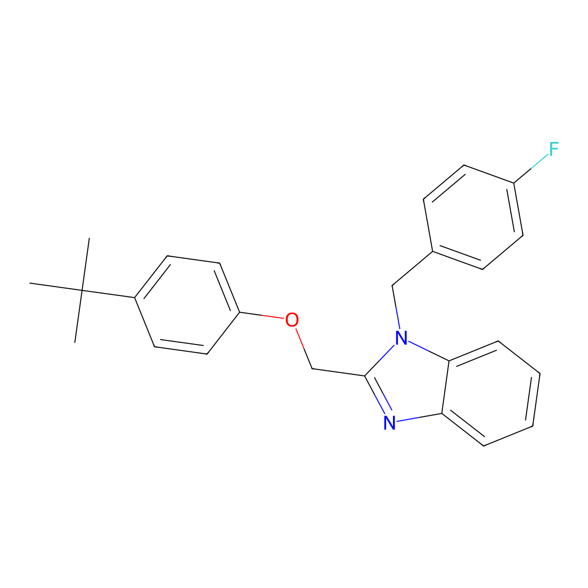 2-((4-(tert-butyl)phenoxy)methyl)-1-(4-fluorobenzyl)-1H-benzo[d]imidazole molecular structure, CAS 615280-79-0
