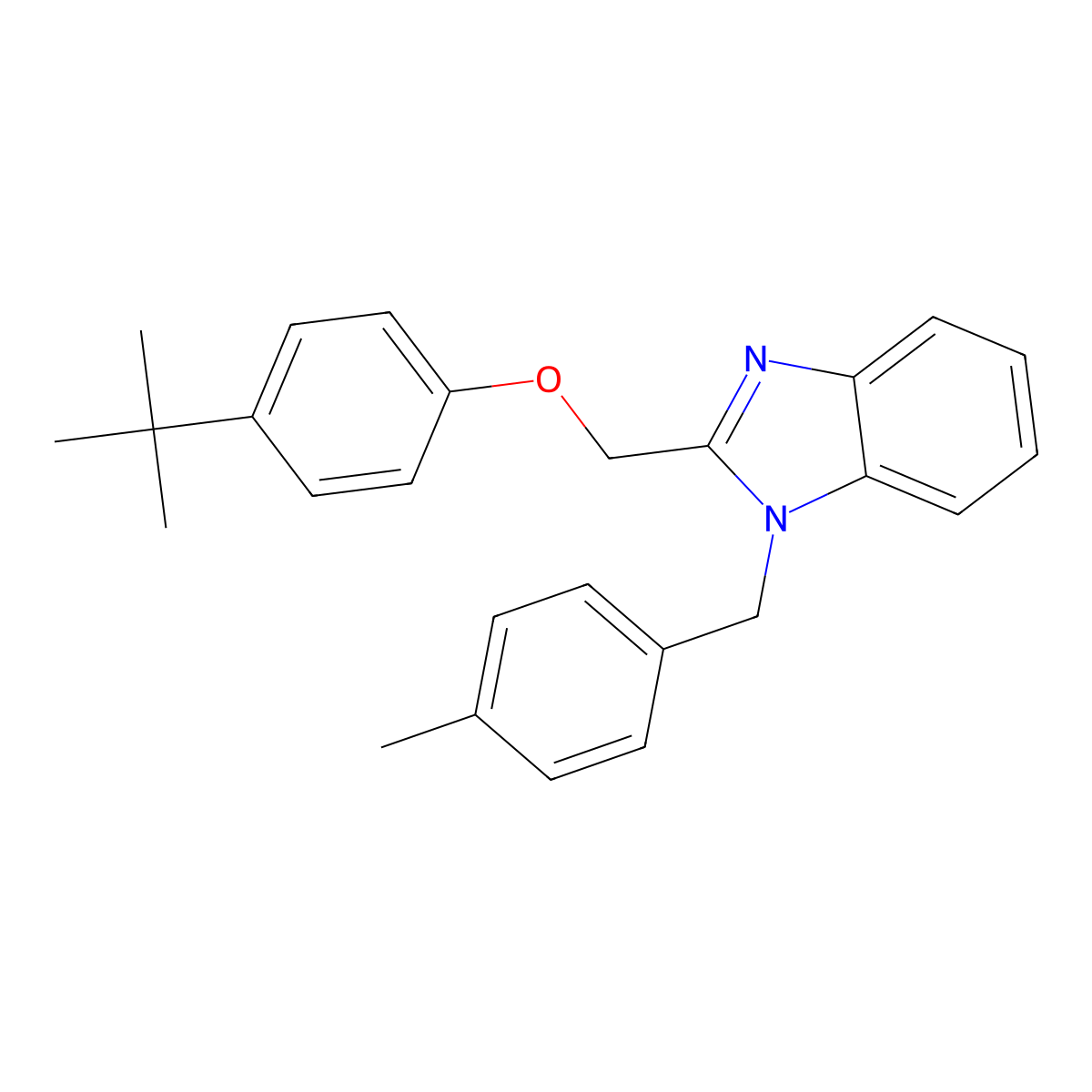 2-((4-(tert-butyl)phenoxy)methyl)-1-(4-methylbenzyl)-1H-benzo[d]imidazole molecular structure, CAS 615280-80-3