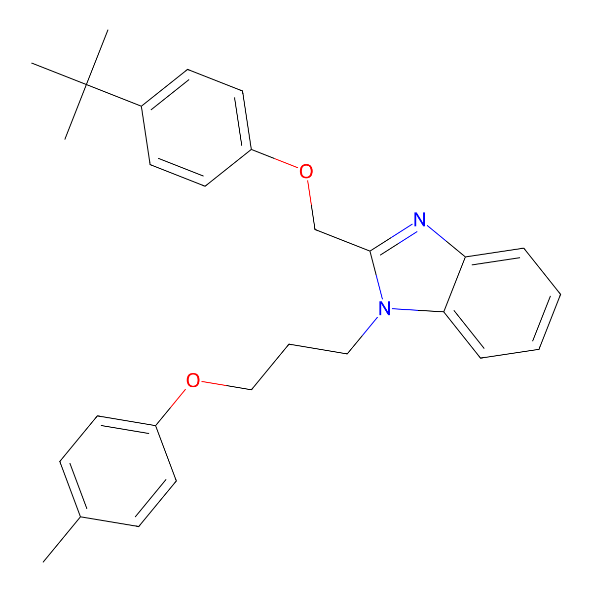 2-((4-(tert-butyl)phenoxy)methyl)-1-(3-(p-tolyloxy)propyl)-1H-benzo[d]imidazole molecular structure, CAS 615280-93-8