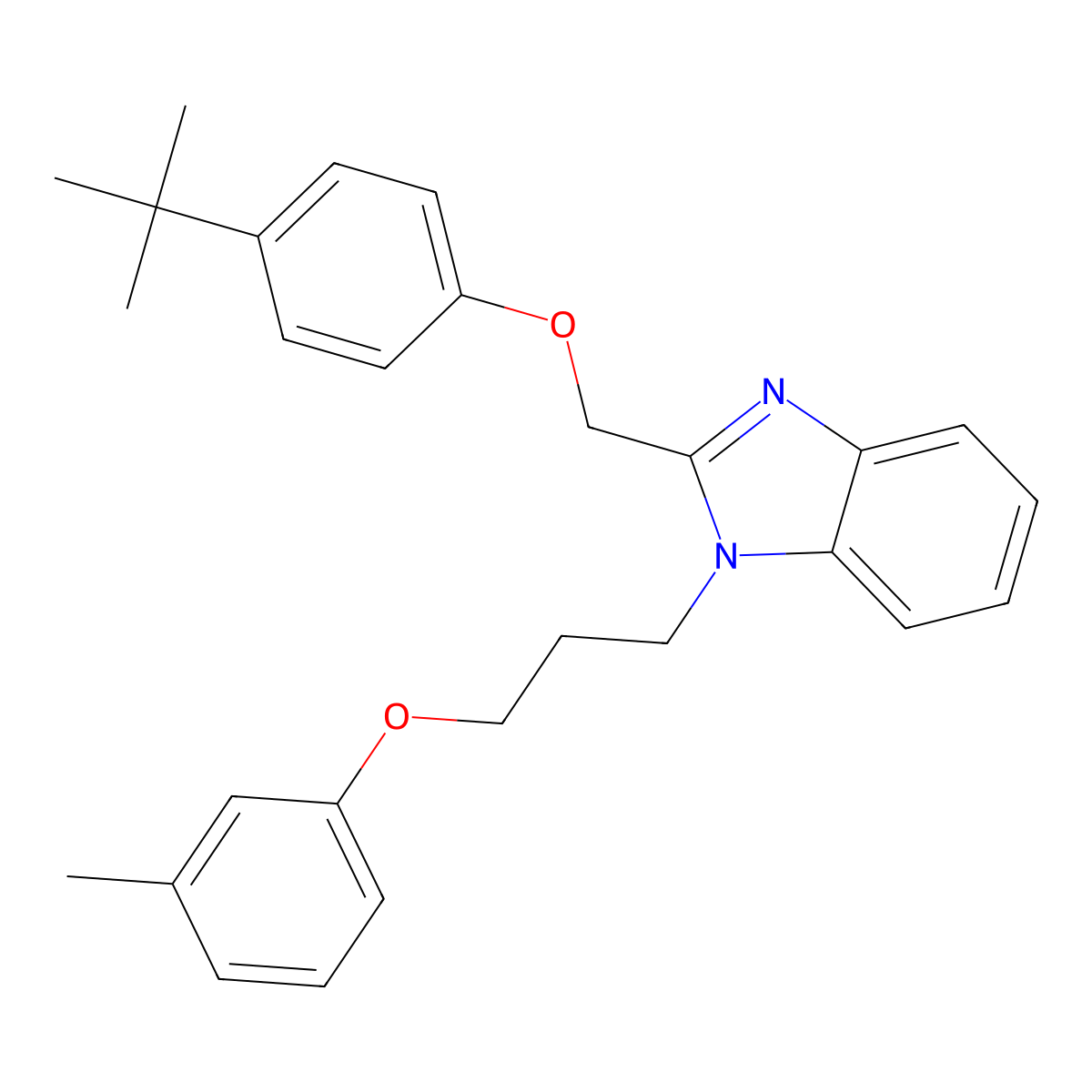 2-((4-(tert-butyl)phenoxy)methyl)-1-(3-(m-tolyloxy)propyl)-1H-benzo[d]imidazole molecular structure, CAS 615280-95-0
