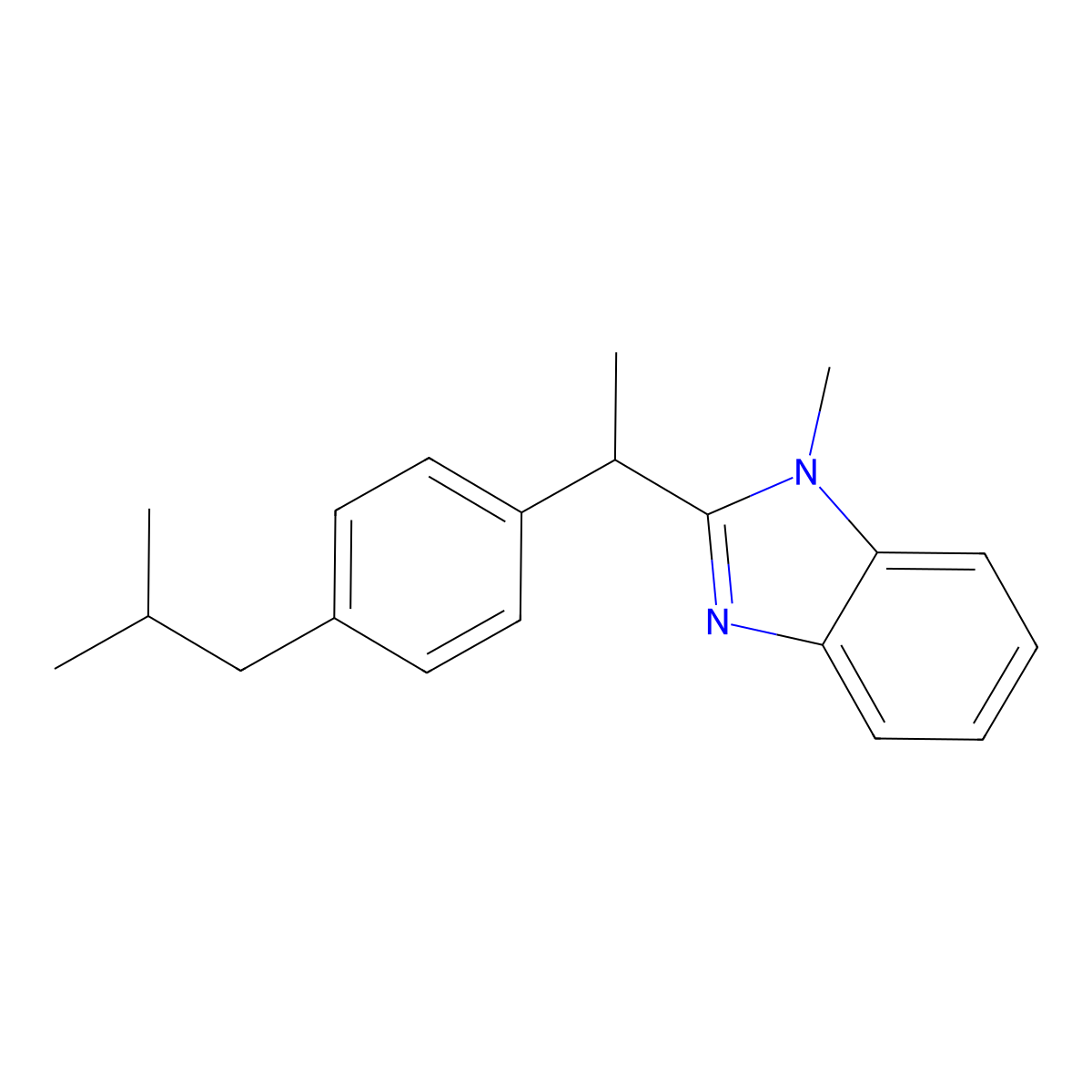 1-methyl-2-{1-[4-(2-methylpropyl)phenyl]ethyl}-1H-1,3-benzodiazole molecular structure, CAS 615281-26-0