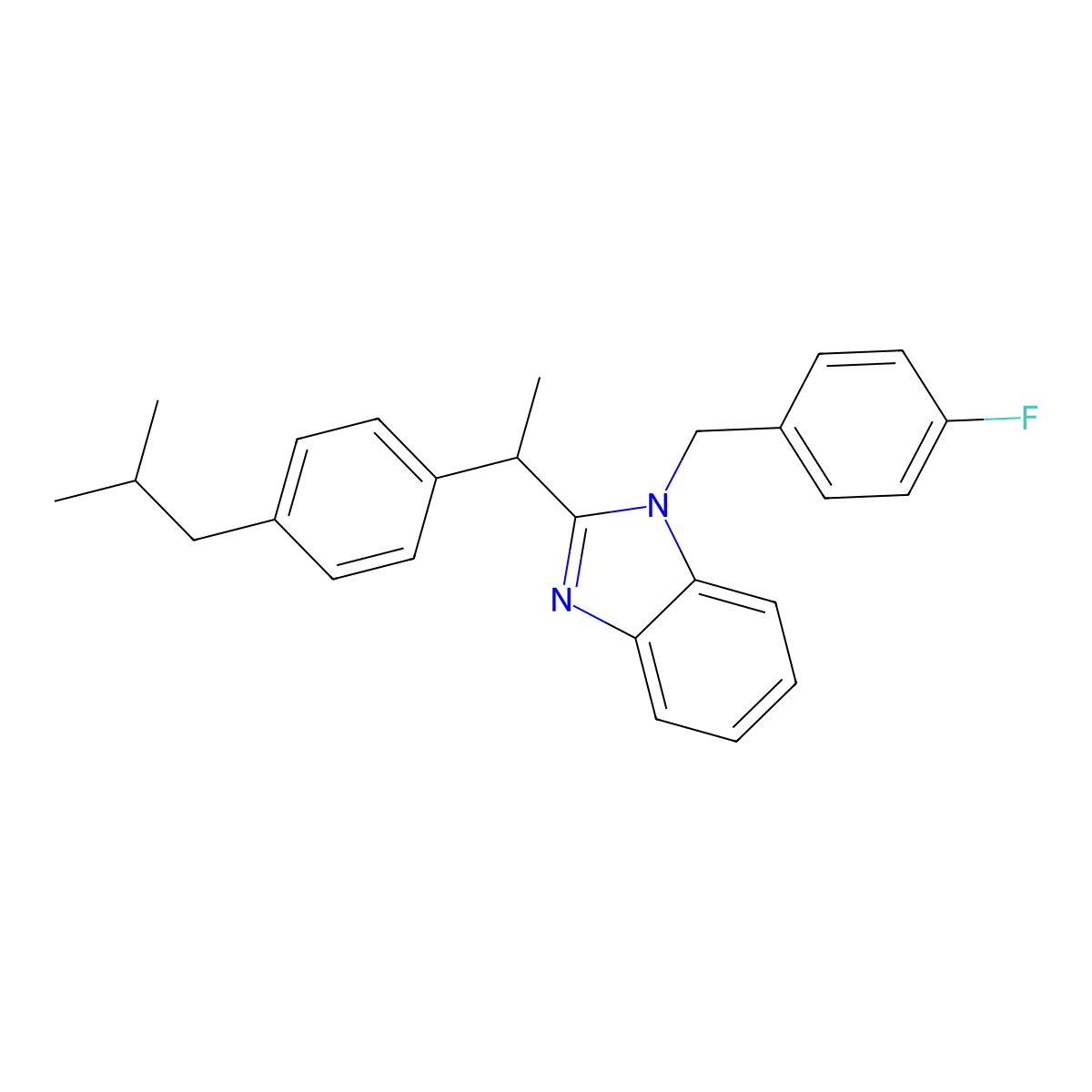 1-(4-fluorobenzyl)-2-{1-[4-(2-methylpropyl)phenyl]ethyl}-1H-benzimidazole molecular structure, CAS 615281-27-1