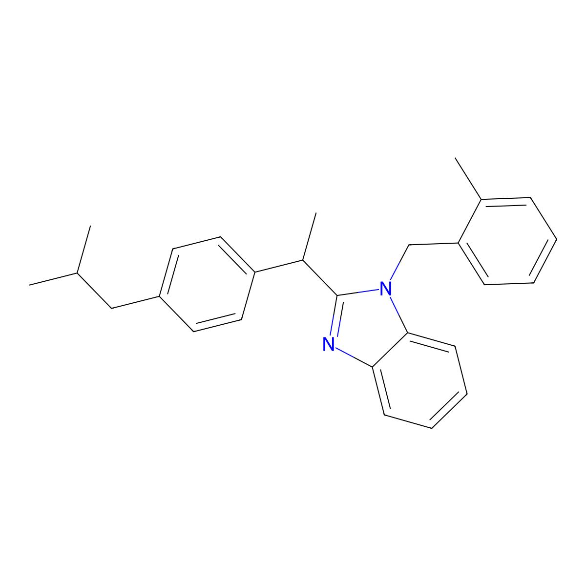 1-(2-methylbenzyl)-2-{1-[4-(2-methylpropyl)phenyl]ethyl}-1H-benzimidazole molecular structure, CAS 615281-29-3