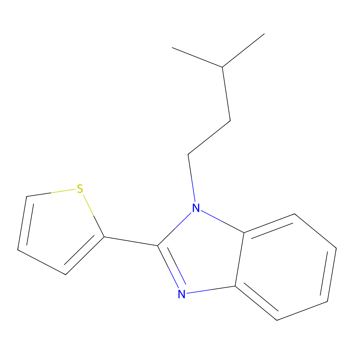 1-(3-Methylbutyl)-2-thiophen-2-ylbenzimidazole molecular structure, CAS 615281-41-9