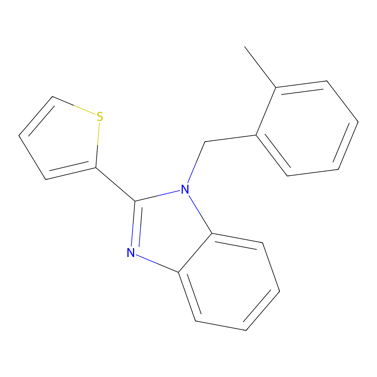 1-[(2-methylphenyl)methyl]-2-(thiophen-2-yl)-1H-1,3-benzodiazole molecular structure, CAS 615281-43-1