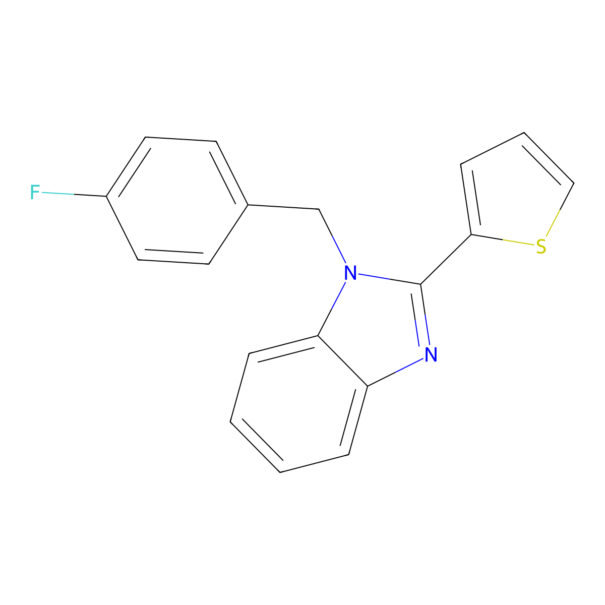 1-[(4-fluorophenyl)methyl]-2-(thiophen-2-yl)-1H-1,3-benzodiazole molecular structure, CAS 615281-45-3