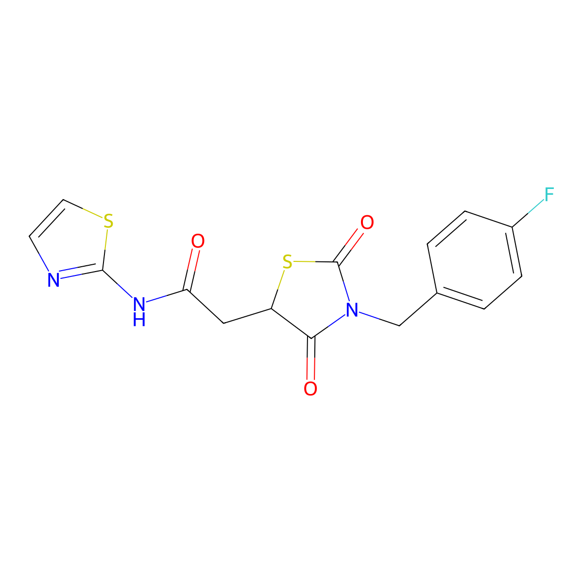 2-[3-(4-fluorobenzyl)-2,4-dioxo-1,3-thiazolidin-5-yl]-N-(1,3-thiazol-2-yl)acetamide molecular structure, CAS 615282-29-6
