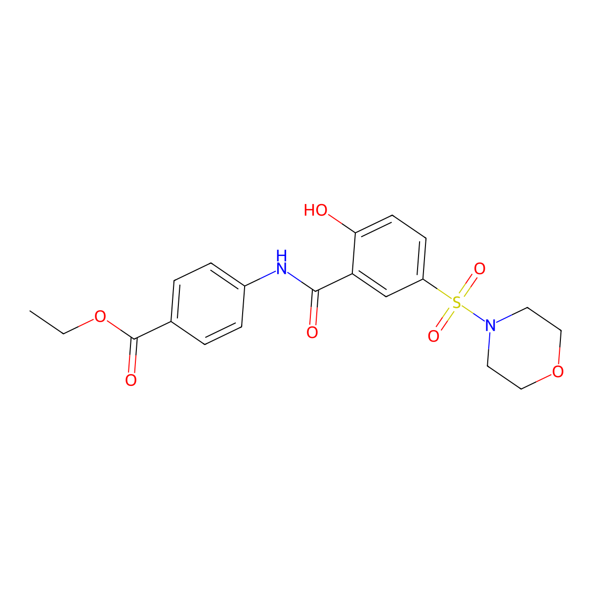 Ethyl 4-{[2-hydroxy-5-(4-morpholinylsulfonyl)benzoyl]amino}benzoate molecular structure, CAS 615282-57-0