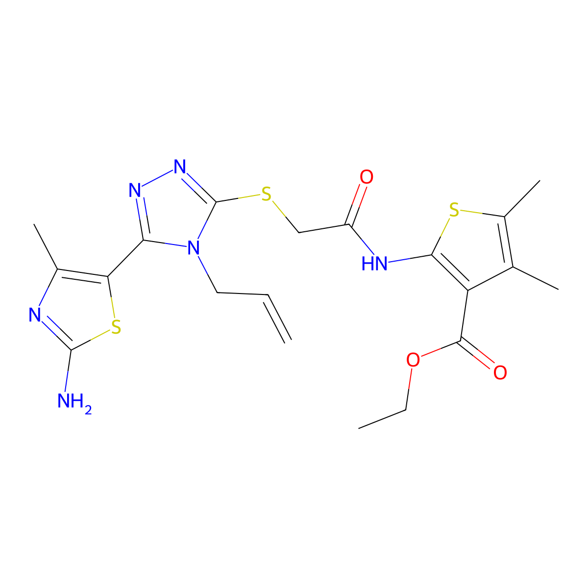 ethyl 2-[({[4-allyl-5-(2-amino-4-methyl-1,3-thiazol-5-yl)-4H-1,2,4-triazol-3-yl]thio}acetyl)amino]-4,5-dimethyl-3-thiophenecarboxylate molecular structure, CAS 615282-58-1