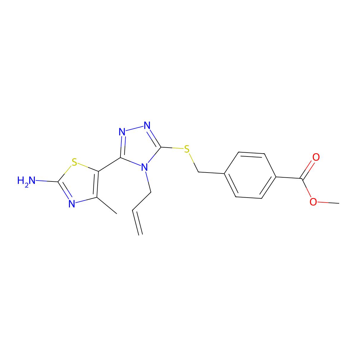 methyl 4-({[4-allyl-5-(2-amino-4-methyl-1,3-thiazol-5-yl)-4H-1,2,4-triazol-3-yl]thio}methyl)benzoate molecular structure, CAS 615282-61-6