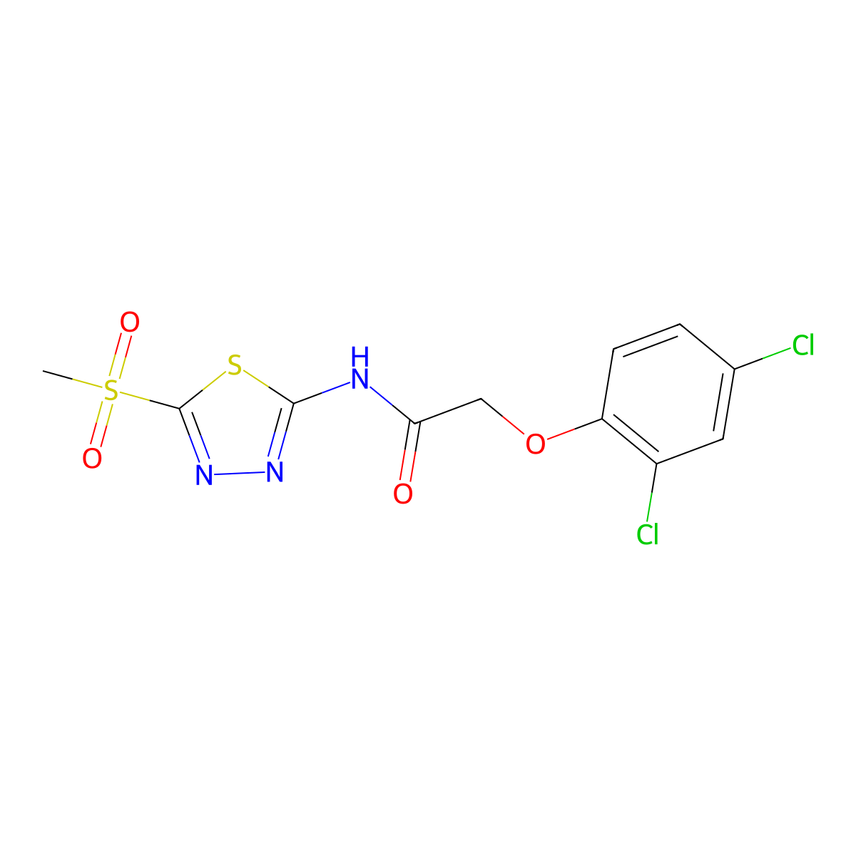 2-(2,4-dichlorophenoxy)-N-(5-(methylsulfonyl)-1,3,4-thiadiazol-2-yl)acetamide molecular structure, CAS 615283-81-3