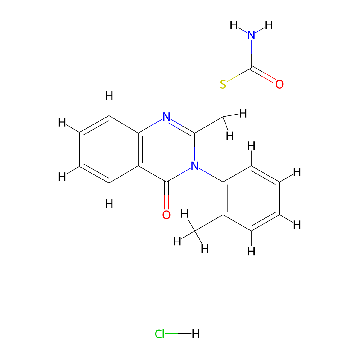 4(3H)-Quinazolinone, 2-(S-carbamoylthiomethyl)-3-(o-tolyl)-, hydrochloride molecular structure, CAS 61555-10-0