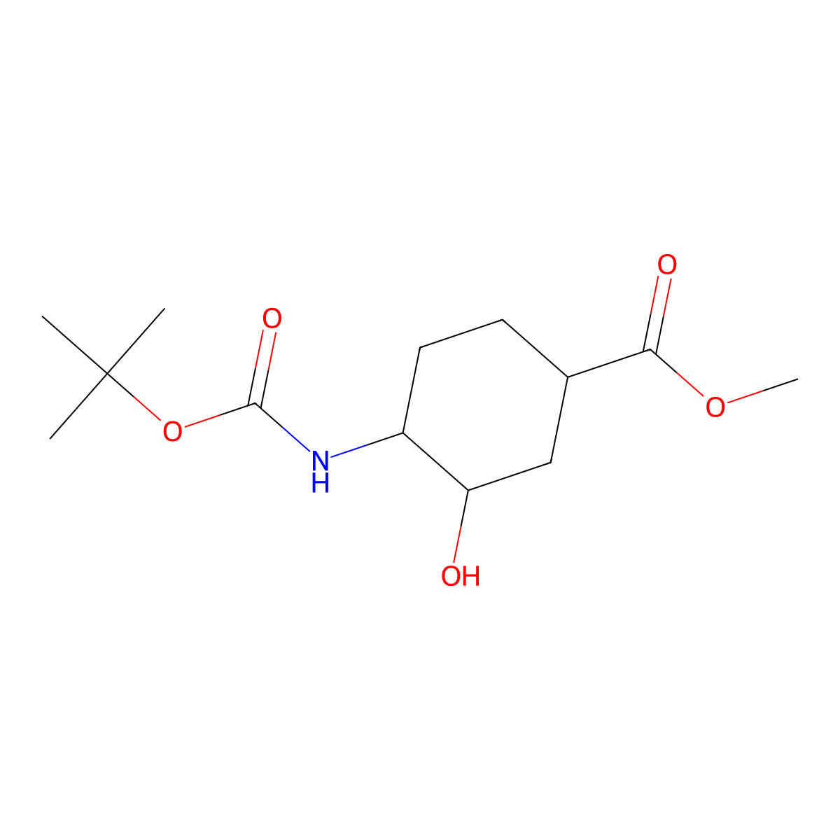rac-methyl (1R,3S,4S)-4-{[(tert-butoxy)carbonyl]amino}-3-hydroxycyclohexane-1-carboxylate molecular structure, CAS 615569-01-2