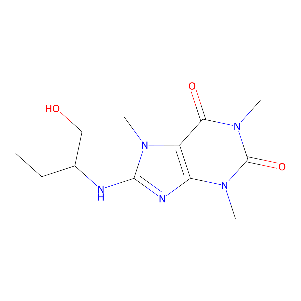 8-[(1-hydroxybutan-2-yl)amino]-1,3,7-trimethyl-3,7-dihydro-1H-purine-2,6-dione molecular structure, CAS 6156-52-1