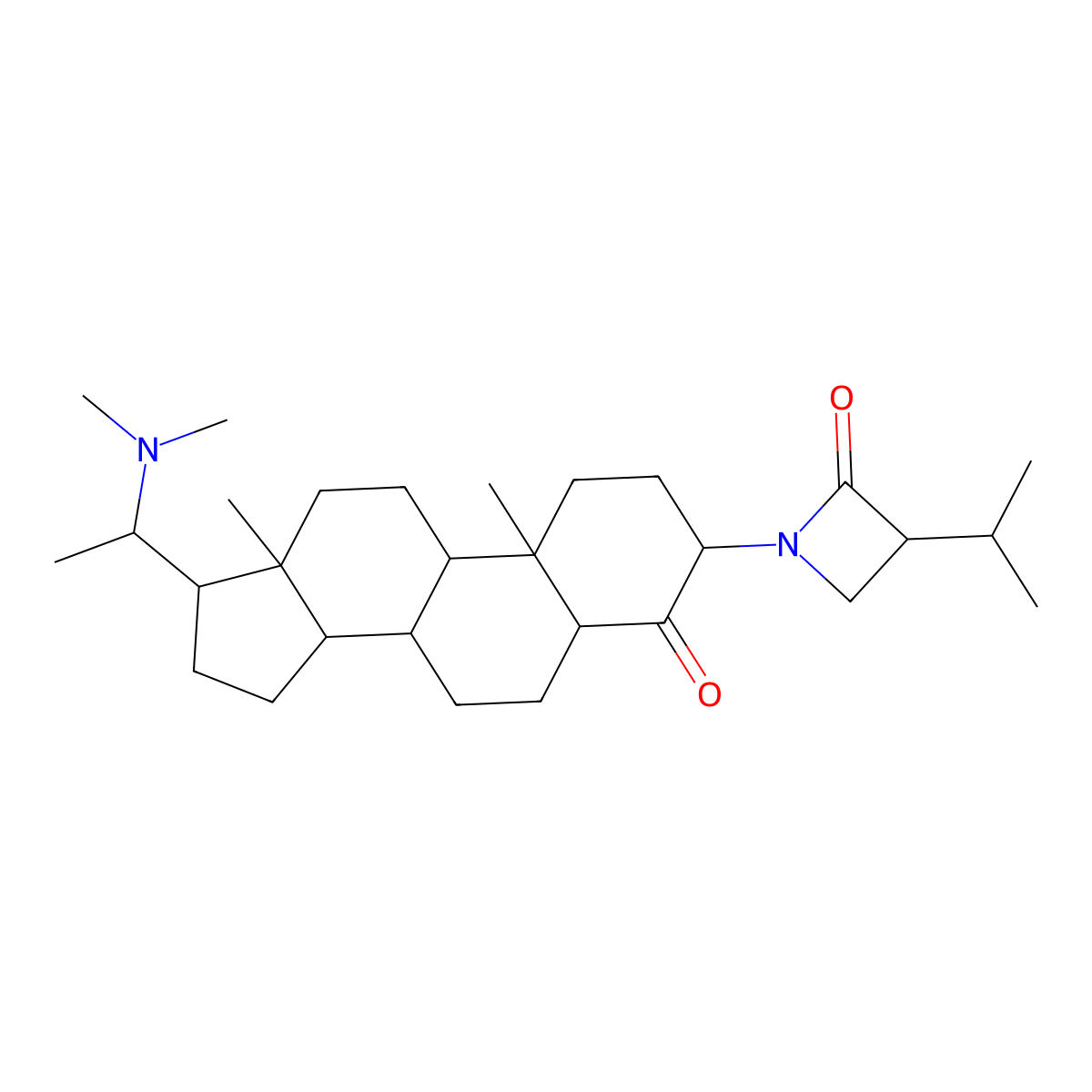 2-Azetidinone, 1-(20-alpha-(dimethylamino)-4-oxo-5-alpha-pregnan-3-beta-yl)-3-isopropyl-, (3R)- molecular structure, CAS 6156-99-6