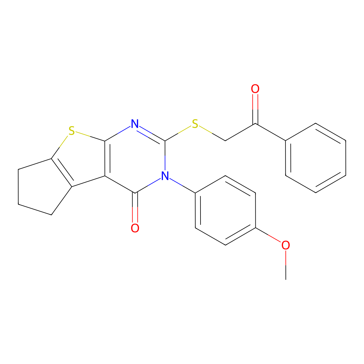 3-(4-methoxyphenyl)-2-[(2-oxo-2-phenylethyl)sulfanyl]-3,5,6,7-tetrahydro-4H-cyclopenta[4,5]thieno[2,3-d]pyrimidin-4-one molecular structure, CAS 6157-60-4
