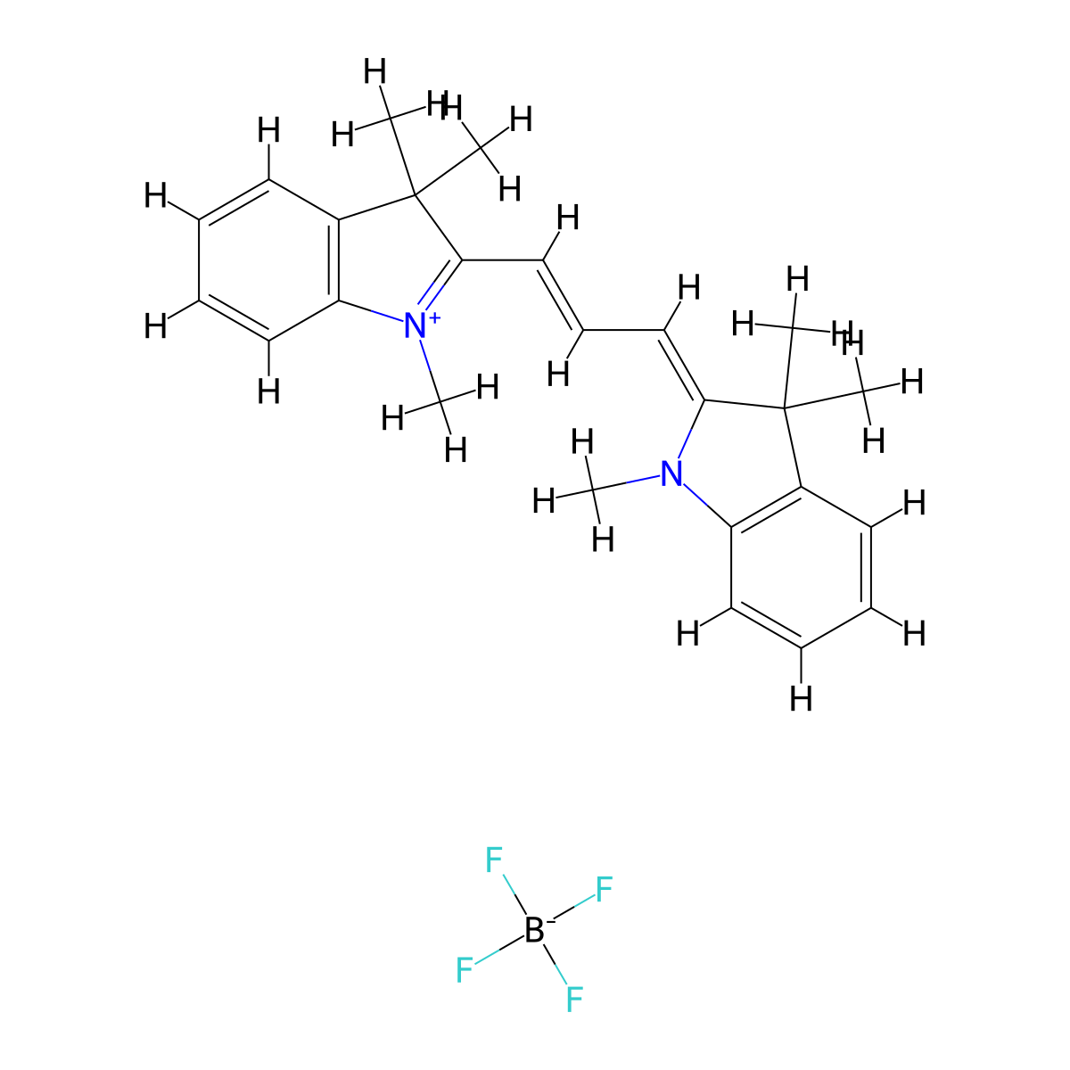 1,3,3-trimethyl-2-((1E,3Z)-3-(1,3,3-trimethylindolin-2-ylidene)prop-1-en-1-yl)-3H-indol-1-ium tetrafluoroborate molecular structure, CAS 61575-72-2