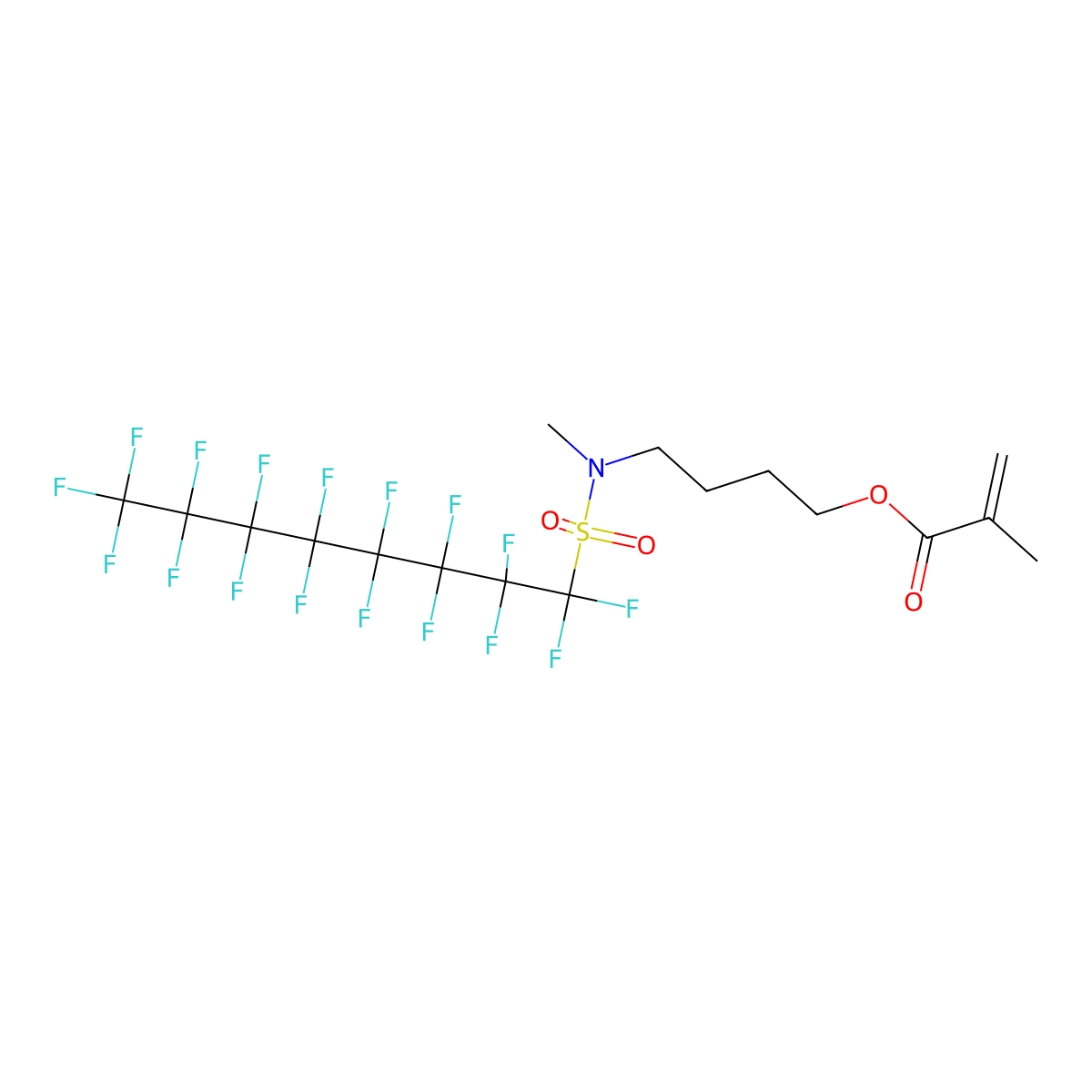 2-Propenoic acid, 2-methyl-, 4-(((1,1,2,2,3,3,4,4,5,5,6,6,7,7,8,8,8-heptadecafluorooctyl)sulfonyl)methylamino)butyl ester molecular structure, CAS 61577-14-8
