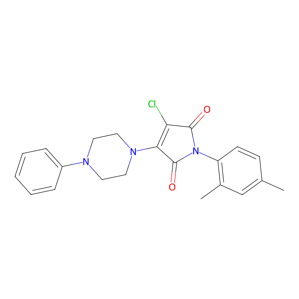3-chloro-1-(2,4-dimethylphenyl)-4-(4-phenylpiperazin-1-yl)-1H-pyrrole-2,5-dione molecular structure, CAS 6158-04-9