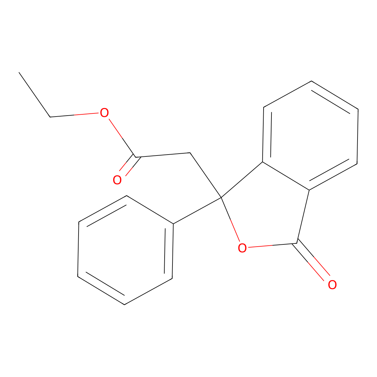 Ethyl (3-oxo-1-phenyl-1,3-dihydro-2-benzofuran-1-yl)acetate molecular structure, CAS 6158-57-2