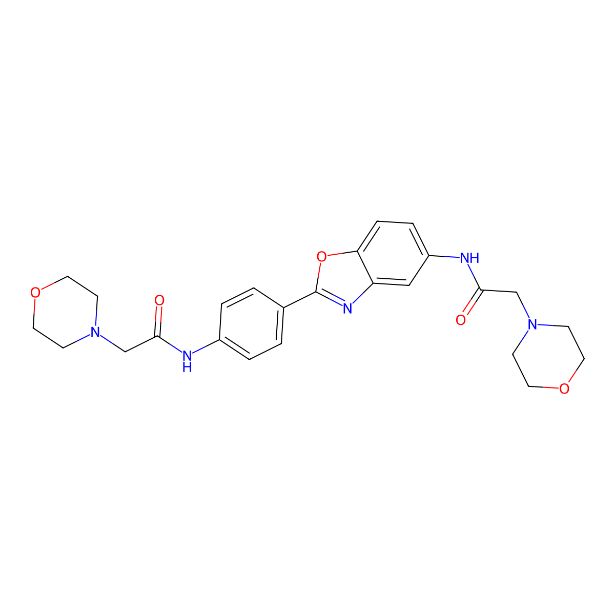 2-morpholin-4-yl-N-[4-[5-[(2-morpholin-4-ylacetyl)amino]-1,3-benzoxazol-2-yl]phenyl]acetamide molecular structure, CAS 6158-93-6