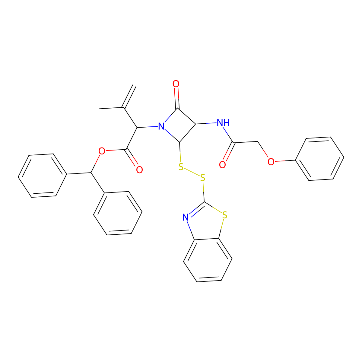 Benzhydryl 2-(benzothiazol-2-yldithio)-alpha-(isopropenyl)-4-oxo-3-((phenoxyacetyl)amino)azetidine-1-acetate molecular structure, CAS 61585-90-8