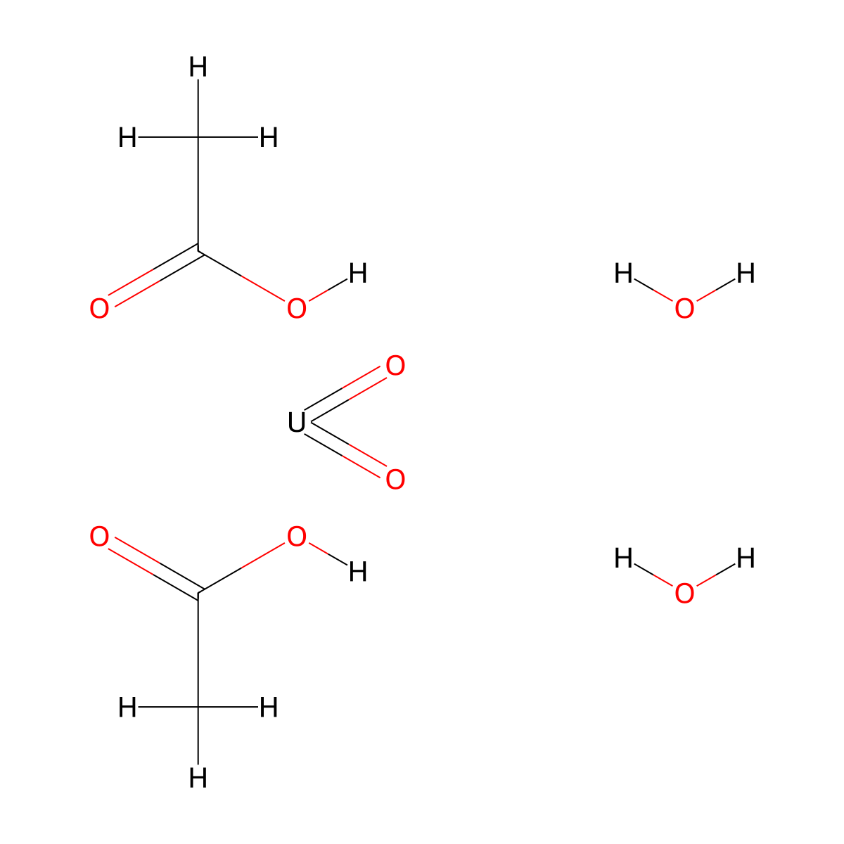 Uranyl acetate dihydrate molecular structure, CAS 6159-44-0