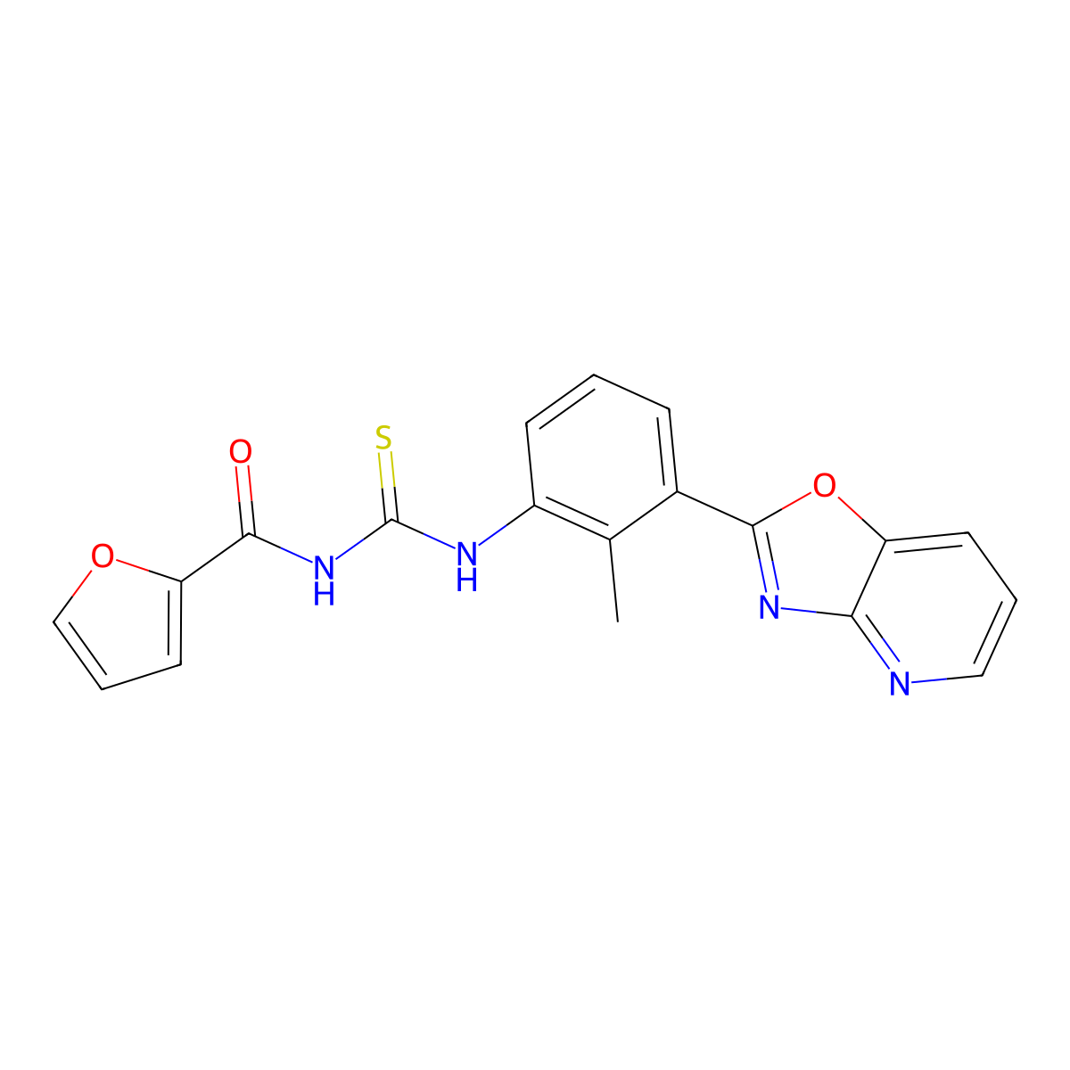 N-{[(2-methyl-3-[1,3]oxazolo[4,5-b]pyridin-2-ylphenyl)amino]carbonothioyl}-2-furamide molecular structure, CAS 6159-91-7