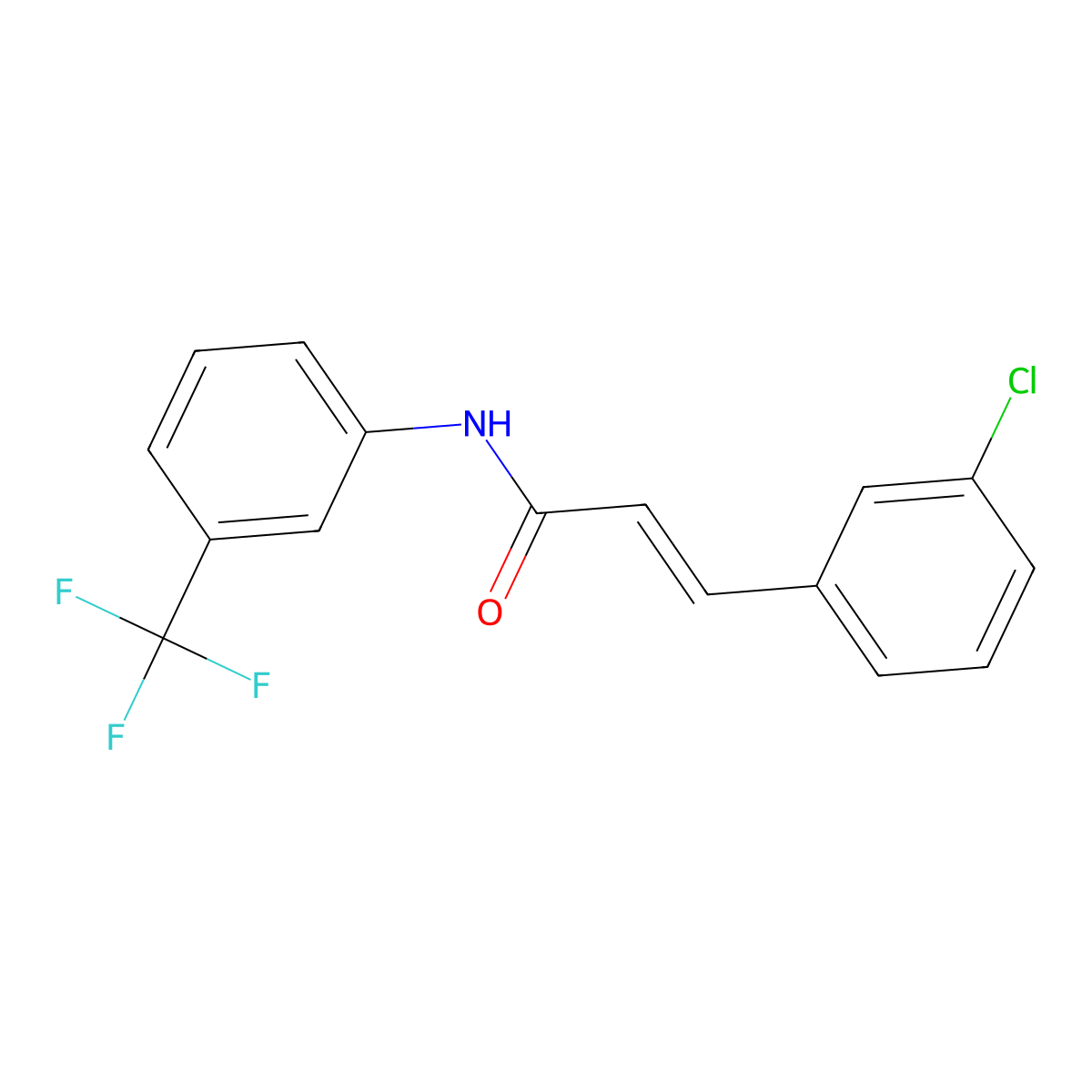 2-Propenamide, 3-(3-chlorophenyl)-N-[3-(trifluoromethyl)phenyl]- molecular structure, CAS 61592-76-5