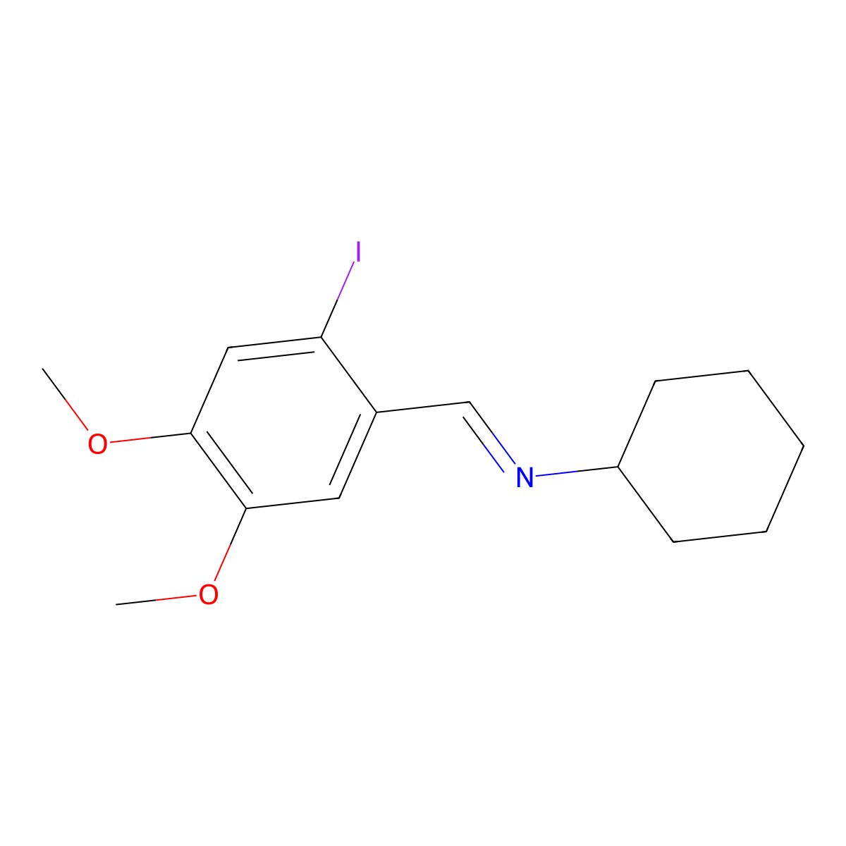 Cyclohexanamine, N-[(2-iodo-4,5-dimethoxyphenyl)methylene]- molecular structure, CAS 61599-78-8