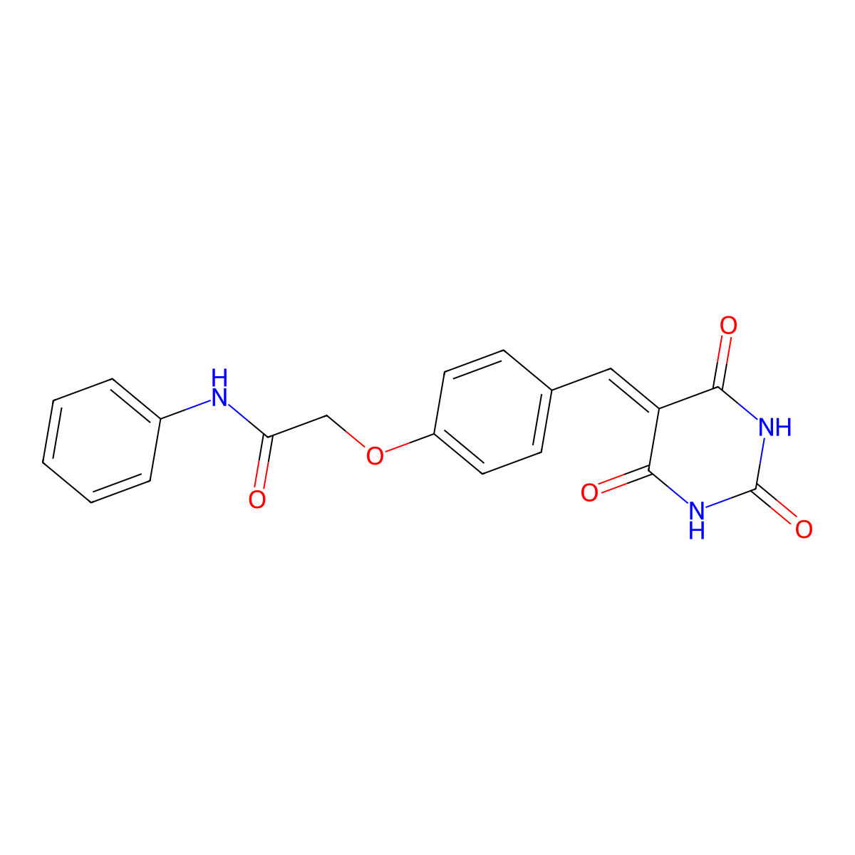 N-phenyl-2-[4-[(2,4,6-trioxo-1,3-diazinan-5-ylidene)methyl]phenoxy]acetamide molecular structure, CAS 6160-29-8