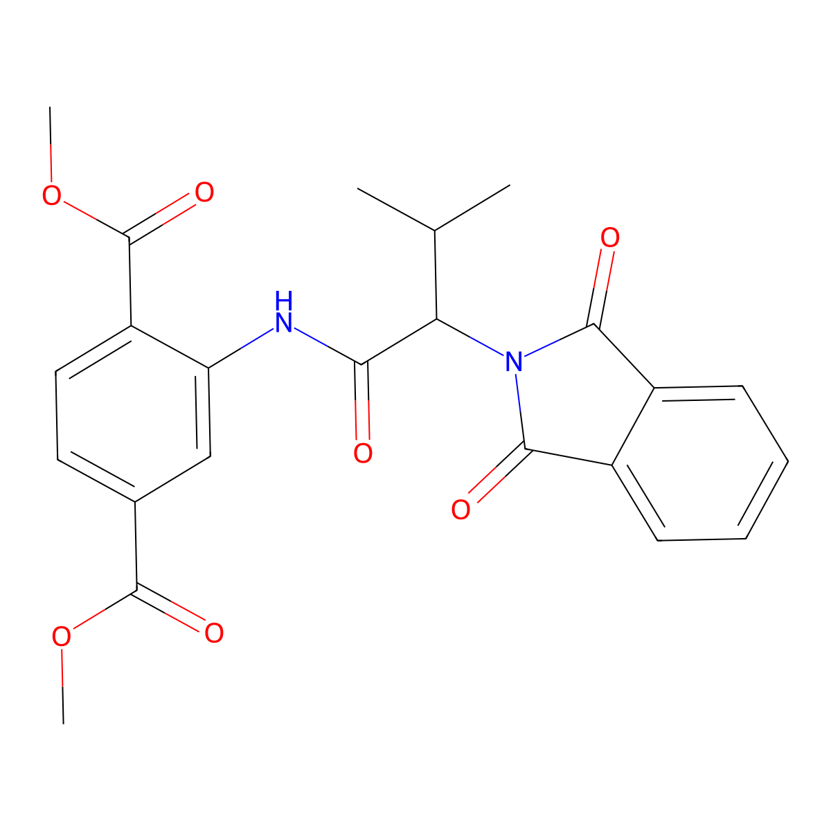 Dimethyl 2-[2-(1,3-dioxo-1,3-dihydro-2H-isoindol-2-yl)-3-methylbutanamido]benzene-1,4-dicarboxylate molecular structure, CAS 6160-42-5