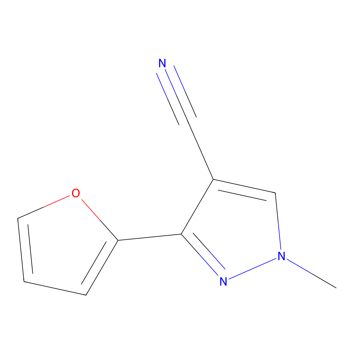 3-(Furan-2-yl)-1-methyl-1H-pyrazole-4-carbonitrile molecular structure, CAS 61619-54-3