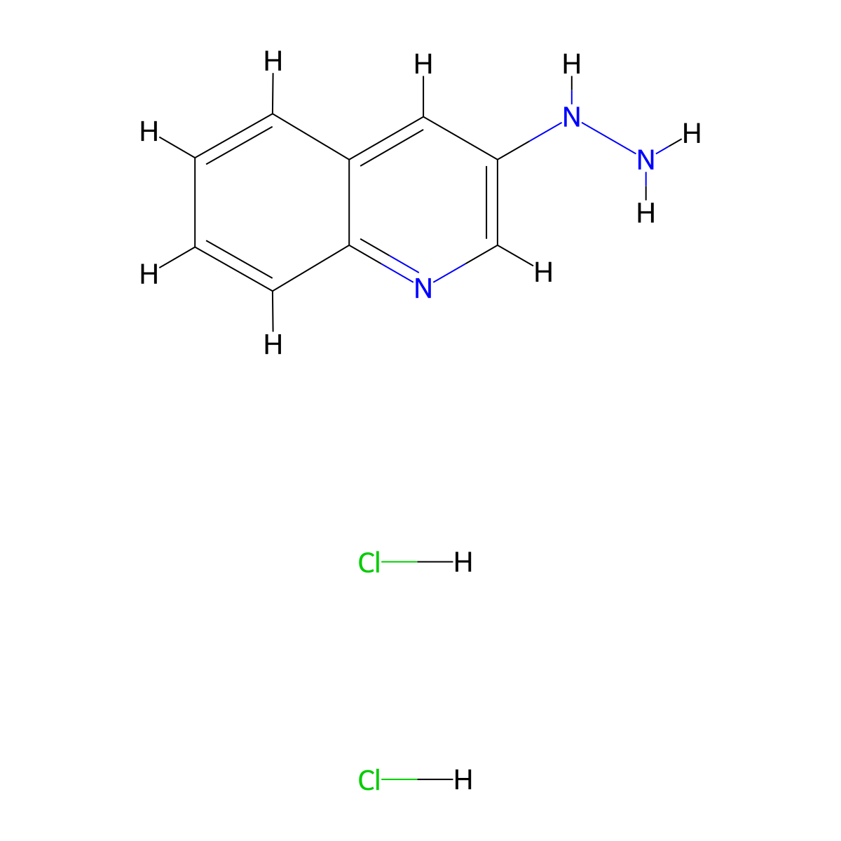 Quinoline, 3-hydrazinyl-, hydrochloride (1:2) molecular structure, CAS 61621-35-0
