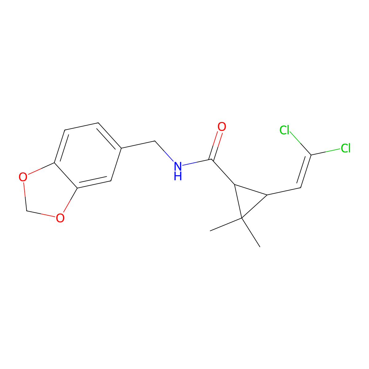 N-(1,3-benzodioxol-5-ylmethyl)-3-(2,2-dichloroethenyl)-2,2-dimethylcyclopropanecarboxamide molecular structure, CAS 616210-78-7