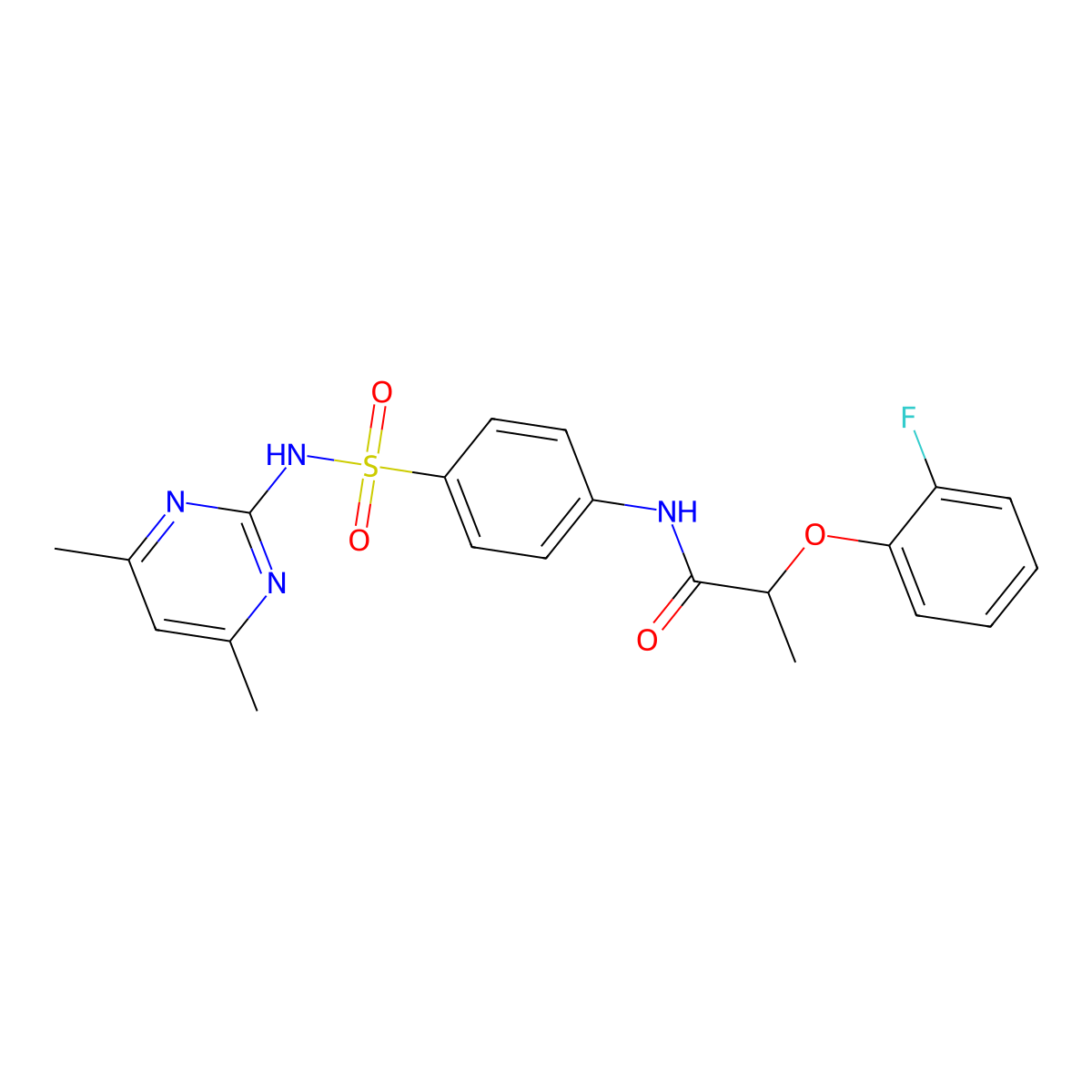 N-{4-[(4,6-dimethylpyrimidin-2-yl)sulfamoyl]phenyl}-2-(2-fluorophenoxy)propanamide molecular structure, CAS 616211-95-1
