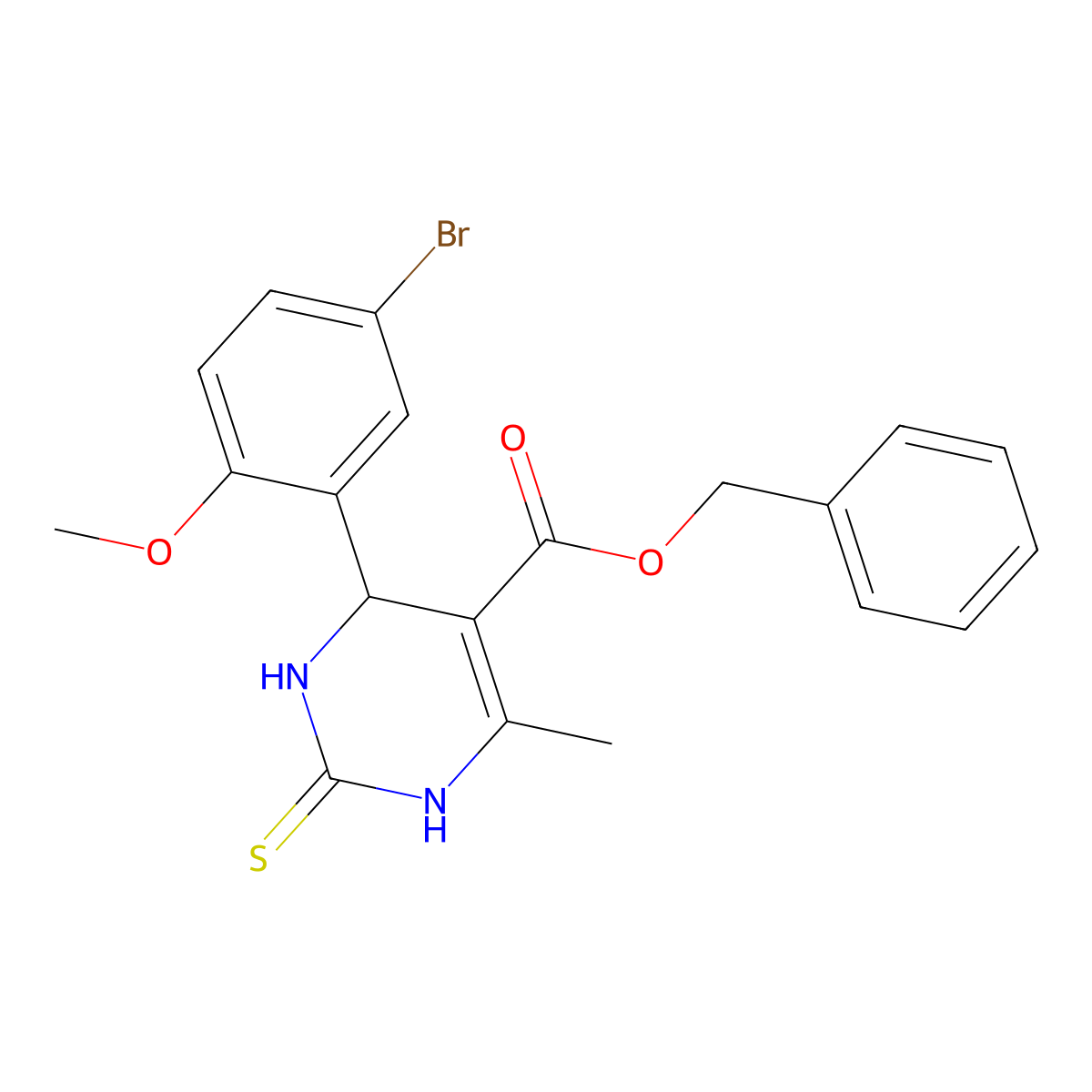 Benzyl 4-(5-bromo-2-methoxyphenyl)-6-methyl-2-thioxo-1,2,3,4-tetrahydropyrimidine-5-carboxylate molecular structure, CAS 616212-17-0