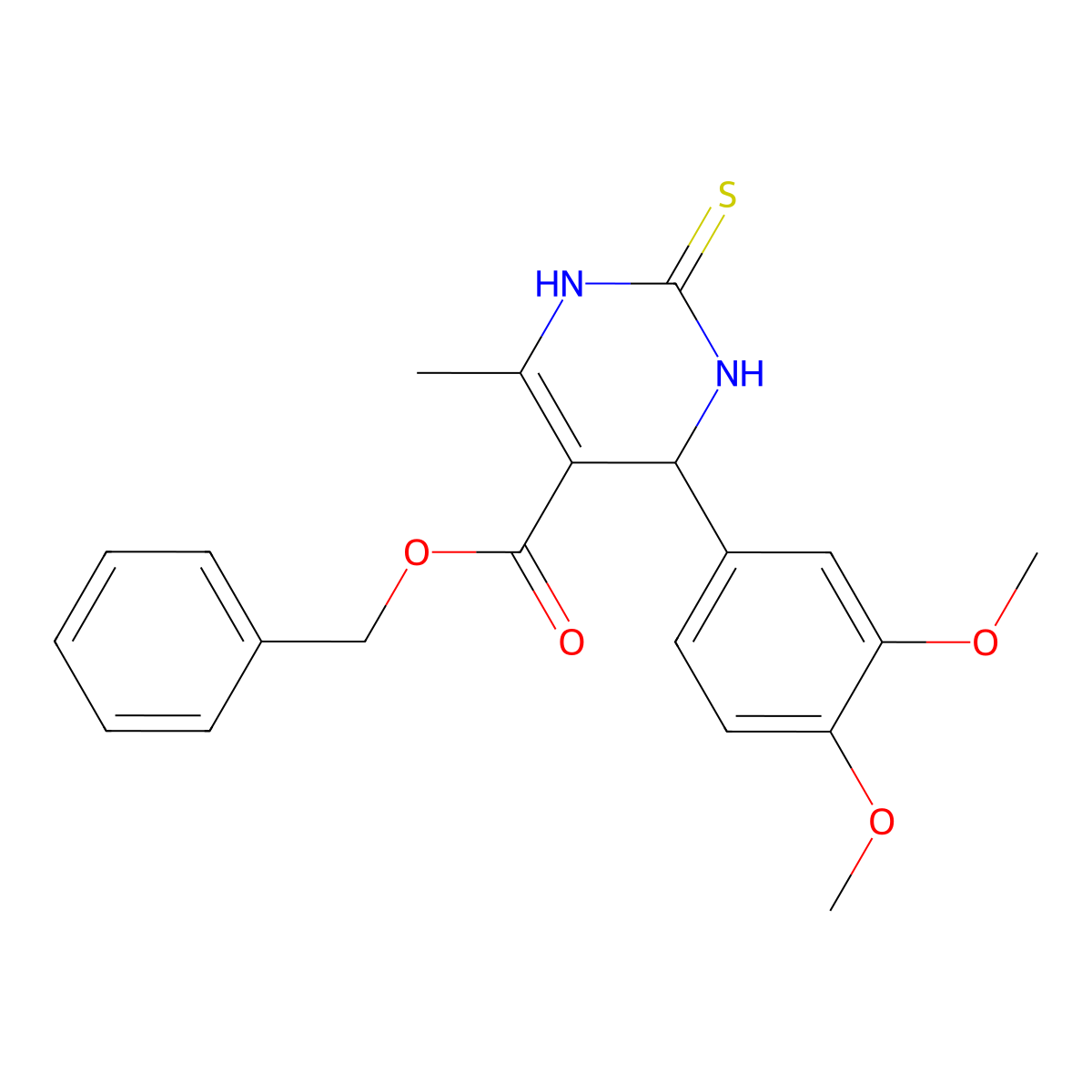 Benzyl 4-(3,4-dimethoxyphenyl)-6-methyl-2-thioxo-1,2,3,4-tetrahydropyrimidine-5-carboxylate molecular structure, CAS 616212-53-4