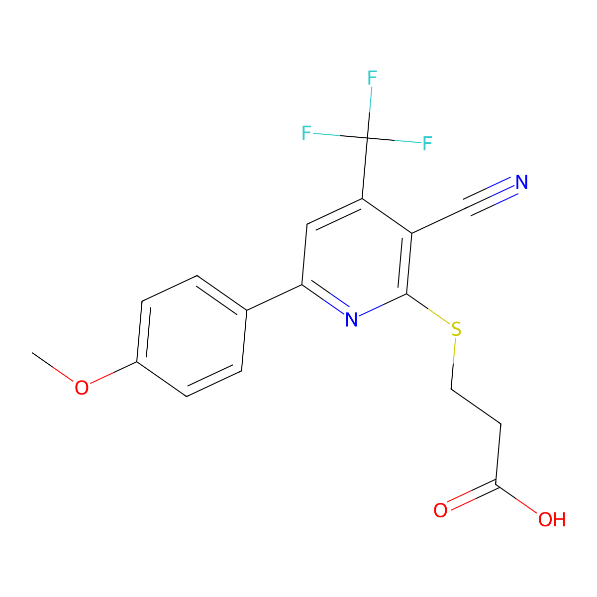 3-{[3-Cyano-6-(4-methoxyphenyl)-4-(trifluoromethyl)pyridin-2-yl]sulfanyl}propanoic acid molecular structure, CAS 616212-71-6