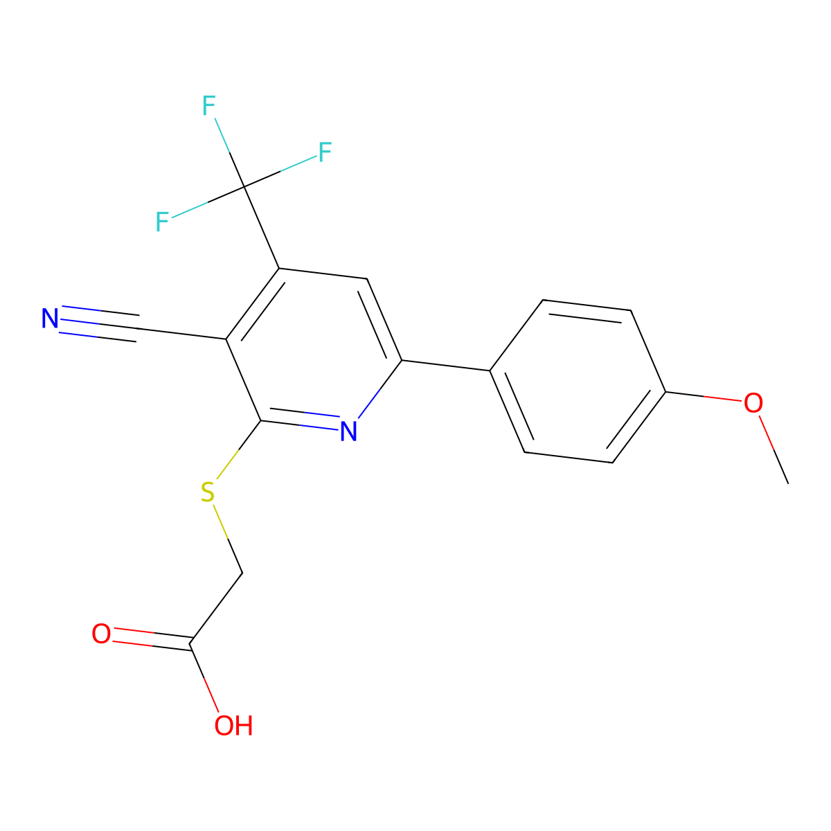 2-[3-Cyano-6-(4-methoxyphenyl)-4-(trifluoromethyl)pyridin-2-yl]sulfanylacetic acid molecular structure, CAS 616212-73-8