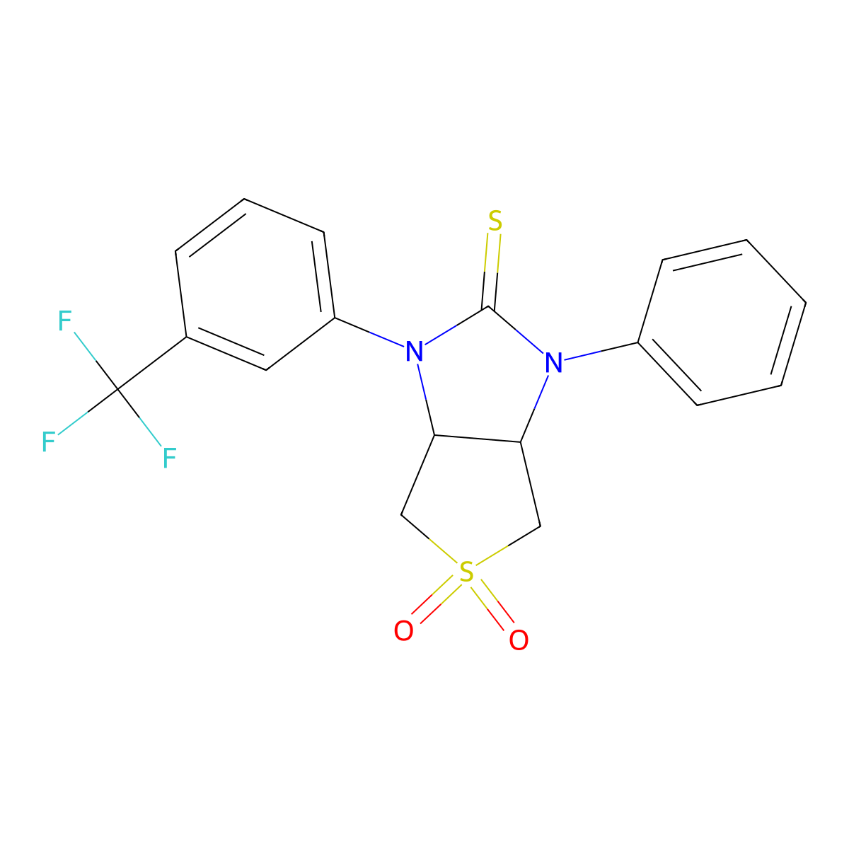 1-phenyl-3-(3-(trifluoromethyl)phenyl)tetrahydro-1H-thieno[3,4-d]imidazole-2(3H)-thione 5,5-dioxide molecular structure, CAS 616214-43-8