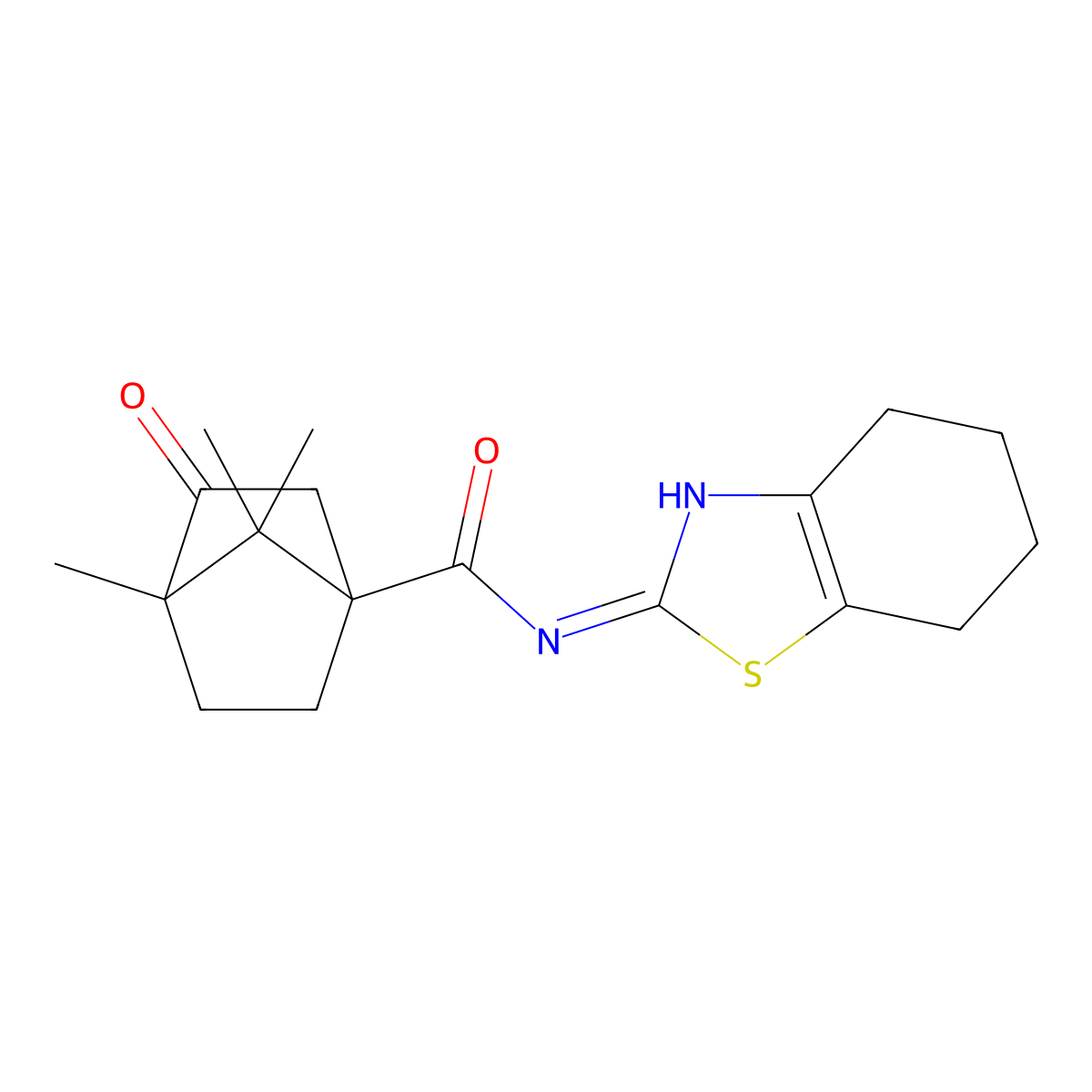 4,7,7-trimethyl-3-oxo-N-[(2E)-4,5,6,7-tetrahydro-1,3-benzothiazol-2(3H)-ylidene]bicyclo[2.2.1]heptane-1-carboxamide molecular structure, CAS 616214-46-1