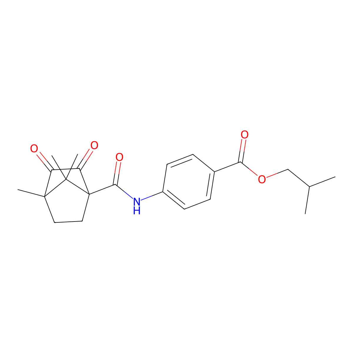 Isobutyl 4-(4,7,7-trimethyl-2,3-dioxobicyclo[2.2.1]heptane-1-carboxamido)benzoate molecular structure, CAS 616214-50-7