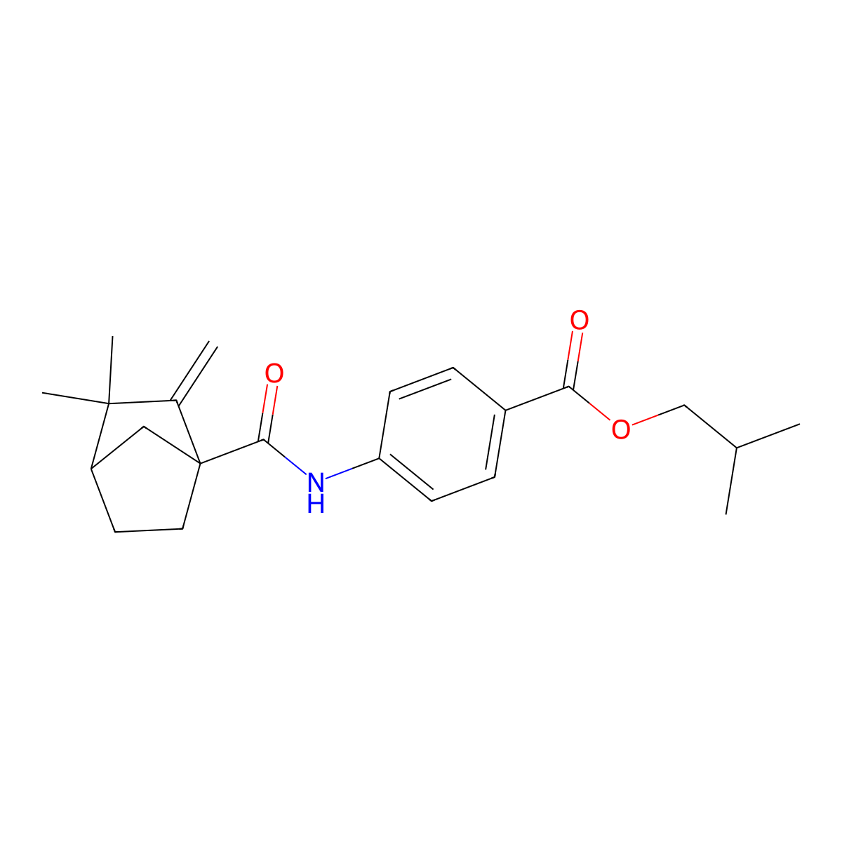 Isobutyl4-{[(3,3-dimethyl-2-methylenebicyclo[2.2.1]hept-1-yl)carbonyl]amino}benzoate molecular structure, CAS 616214-51-8