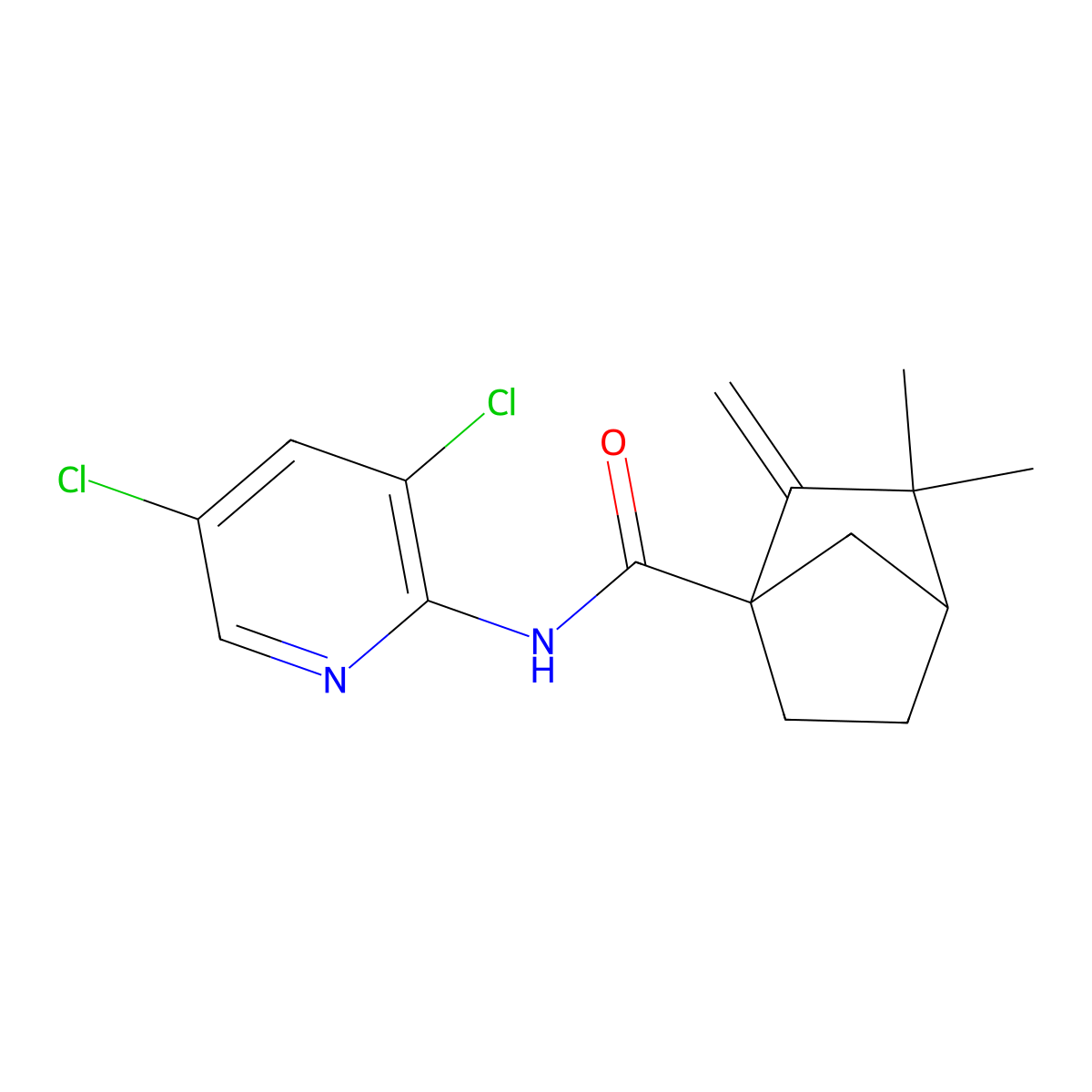 N-(3,5-dichloro(2-pyridyl))(3,3-dimethyl-2-methylenebicyclo[2.2.1]heptyl)carbo xamide molecular structure, CAS 616214-57-4
