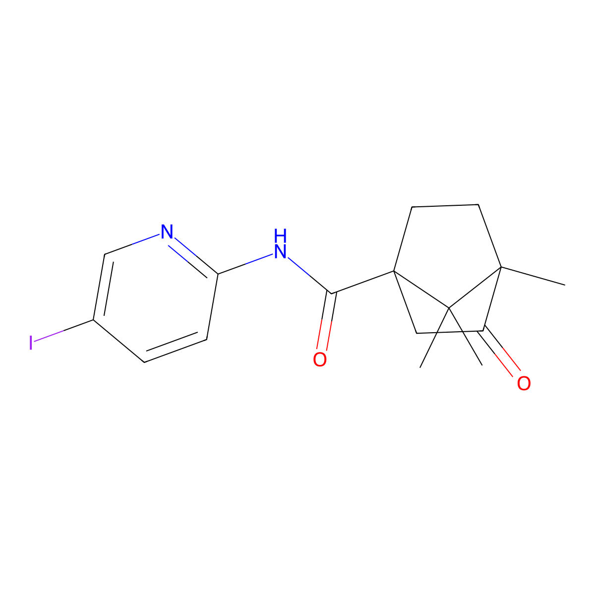N-(5-iodopyridin-2-yl)-4,7,7-trimethyl-3-oxobicyclo[2.2.1]heptane-1-carboxamide molecular structure, CAS 616214-61-0