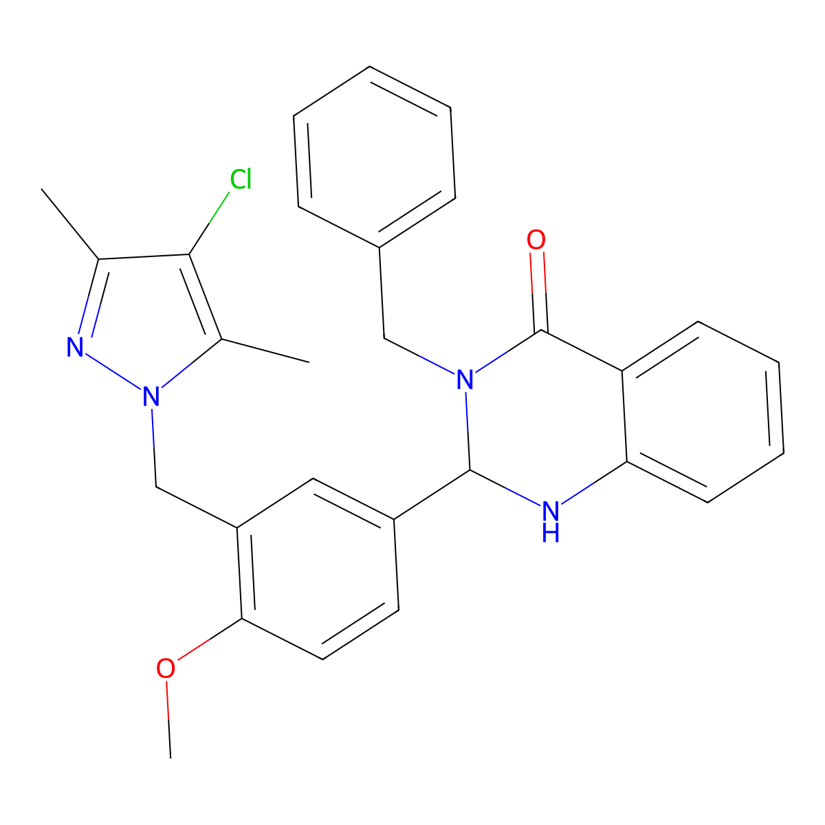 3-Benzyl-2-[3-[(4-chloro-3,5-dimethylpyrazol-1-yl)methyl]-4-methoxyphenyl]-1,2-dihydroquinazolin-4-one molecular structure, CAS 6163-01-5
