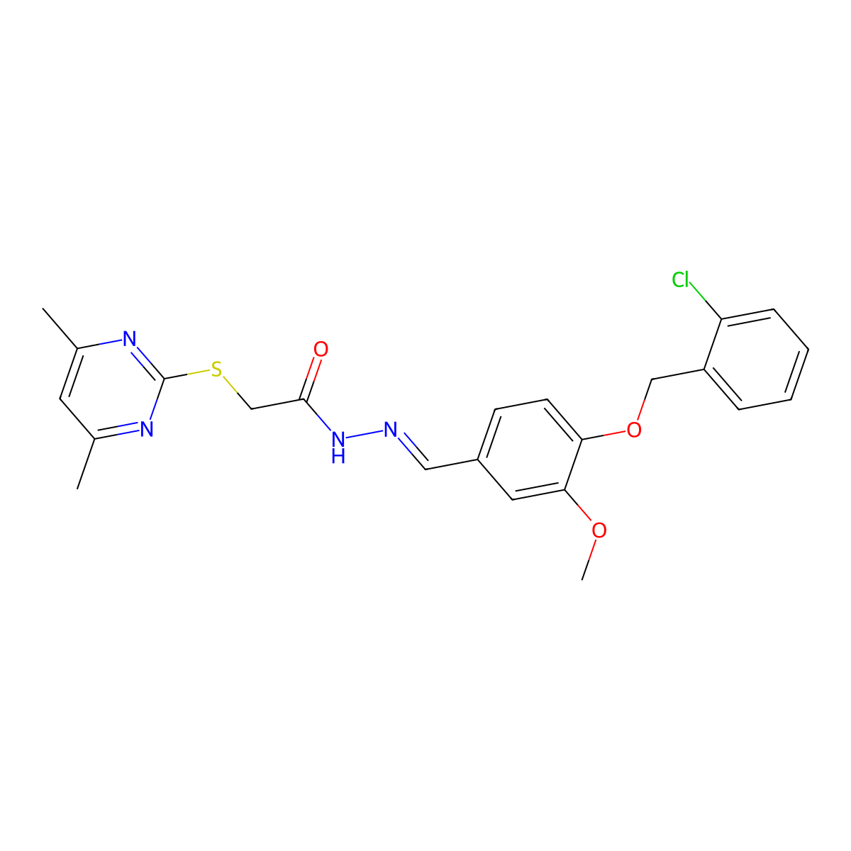 N'-({4-[(2-Chlorophenyl)methoxy]-3-methoxyphenyl}methylidene)-2-[(4,6-dimethylpyrimidin-2-yl)sulfanyl]acetohydrazide molecular structure, CAS 6163-48-0