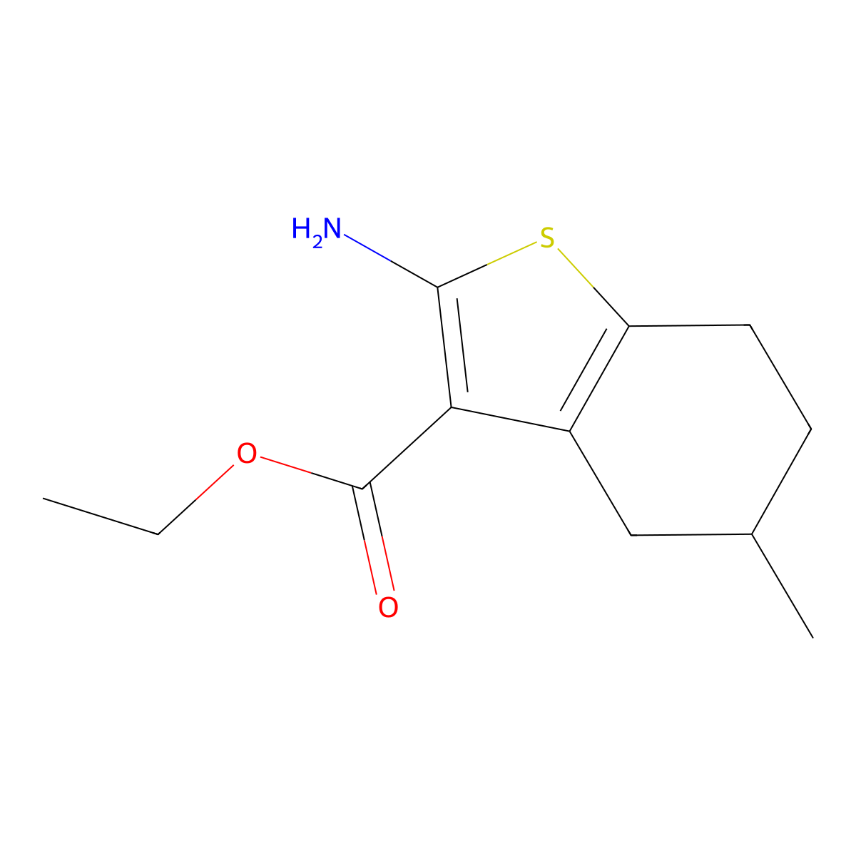 Ethyl 2-amino-5-methyl-4,5,6,7-tetrahydrobenzo[b]thiophene-3-carboxylate molecular structure, CAS 6163-89-9